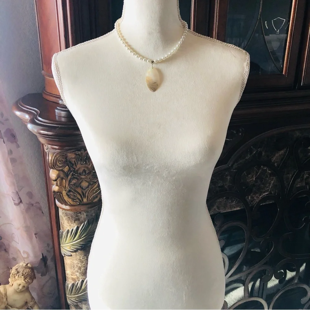 Handcrafted repurpose genuine elegant shell pendant Czech glass Pearl necklace
